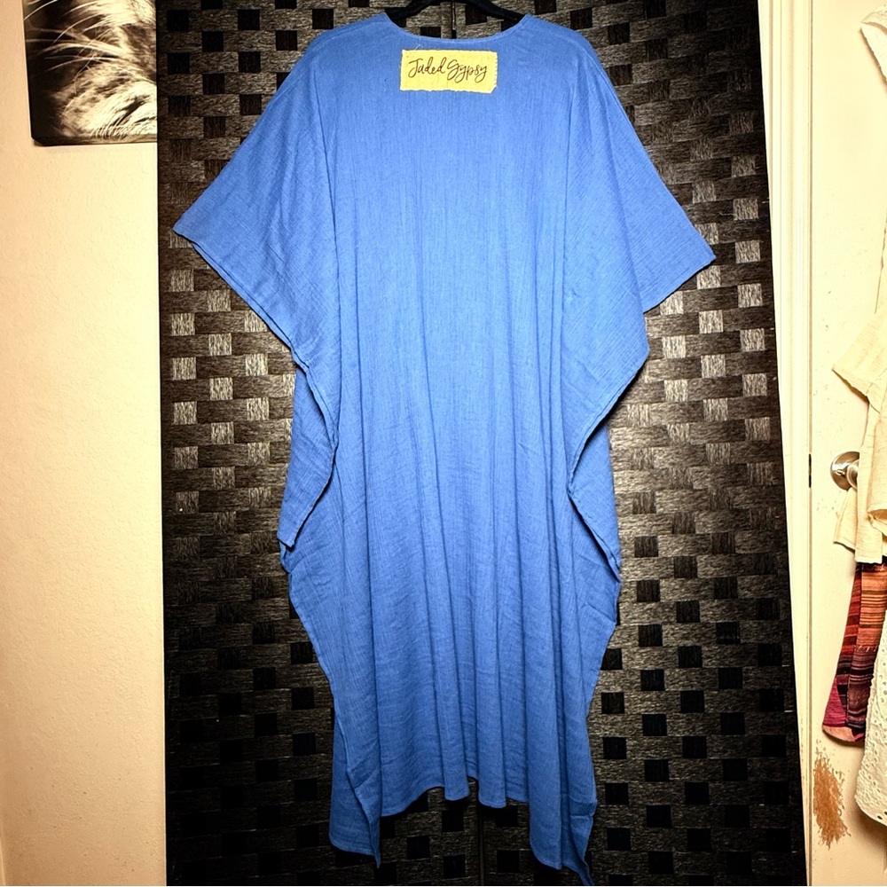 JADED GYPSY Hi-Low Blue Gauze 100% Cotton Boho Poncho Top - Picture 7 of 7
